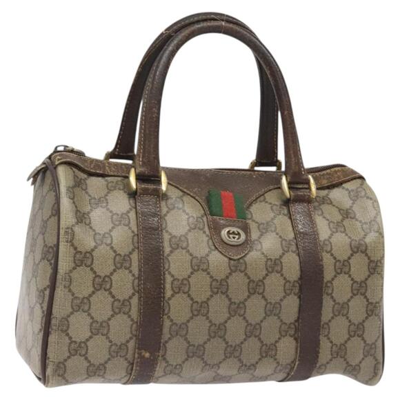 GUCCI GG Supreme Web Sherry Line Hand Bag Pvc Beige Gold 40 02 006 - Picture 1 of 16